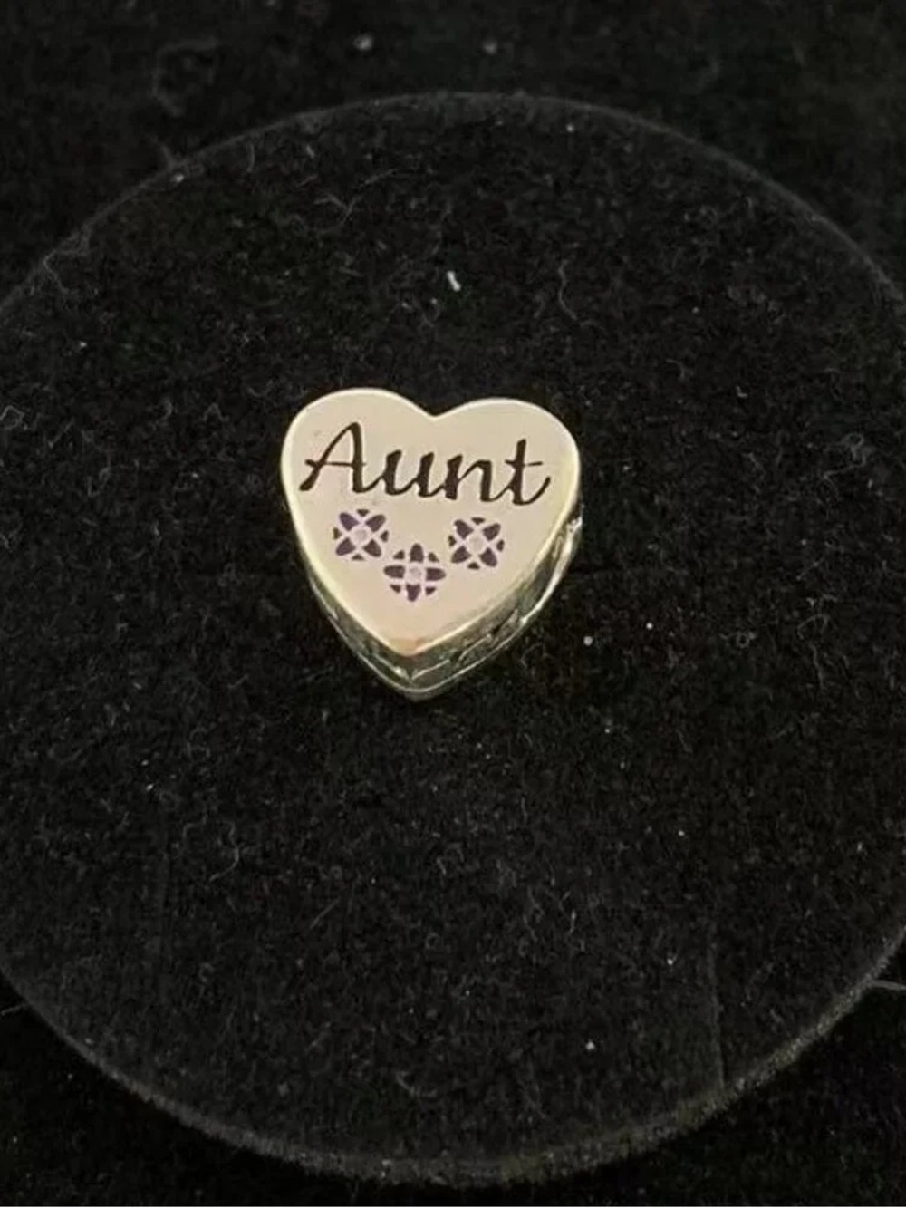 Pandora Silver 'Aunt' Heart Charm with Floral Cutouts